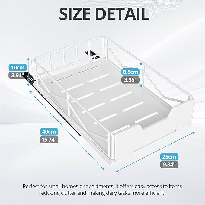 ZOINLIY Pull Out Cabinet Organizer, Pantry Slide Out Drawer Organizer with Adhesive Strips, Heavy Duty Under Sink Organizer, Storage and Organization for Kitchen, Bathroom, 15.7" D x 9.8" W x 4" H