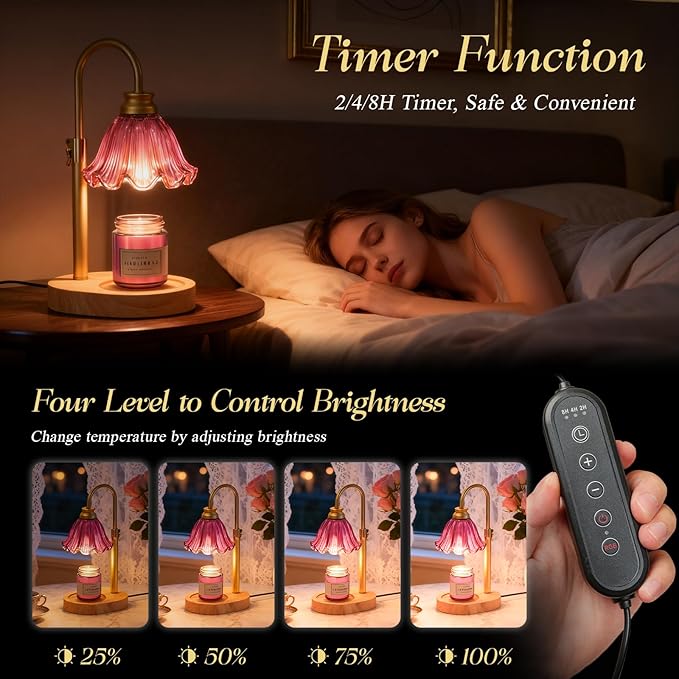 Candle Warmer Lamp with Timer & Dimmable 4-Level Brightness - Adjustable Height,for New Home Bedroom, Gifts for Women (Pink)