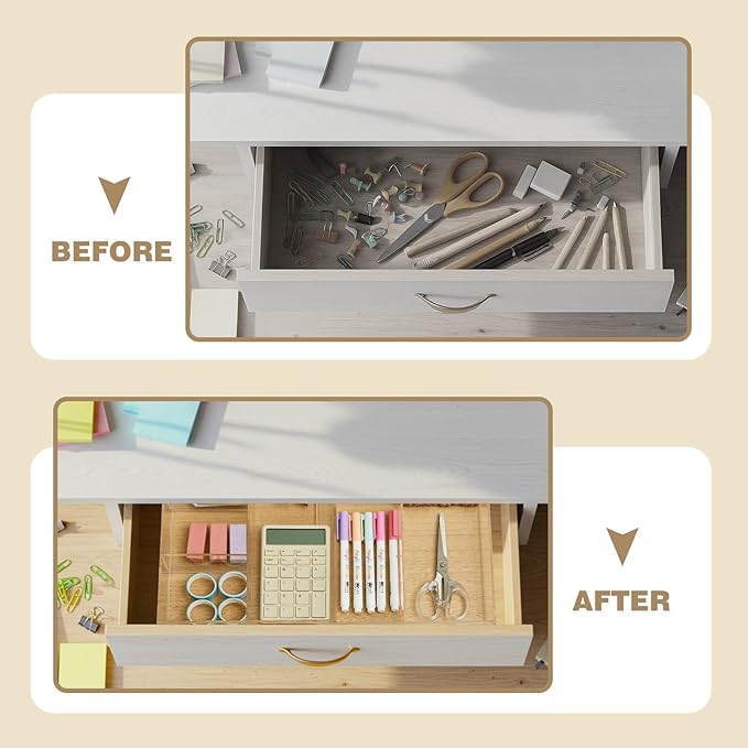 Briwooody 1 Pcs Acrylic Desk Drawer Organizer 12'' up to 16'' x 14.5'' x 2.2'' Expandable Drawer Organizer Trays with 7 Adjustable Compartments Clear Desk Accessories for Makeup Office Bathroom