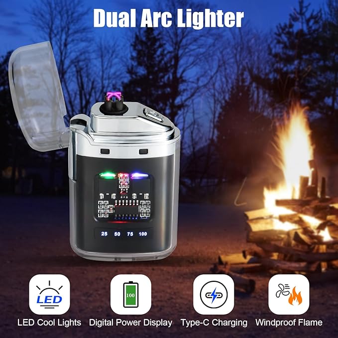 Dual Arc Lighter for Candles, Grills & Camping - USB Rechargeable, Windproof Flameless Plasma Lighter for Outdoor Use - lighters for Men by AXHHTVCGY