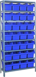 Quantum Storage Systems 1875-SB808BL Solid Heavy Duty 8 Shelves 28 STORE-MAX Blue Bins 75" H x 36" W x 18" D