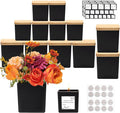 CONNOO 12 Pack 9oz, 3oz Matte Black Square Candle Jars for Making Candles, Thick Glass Bulk Empty Candle Containers with Airtight Bamboo Lids for Candle Making, Sticky Warning Labels - Dishwasher Safe
