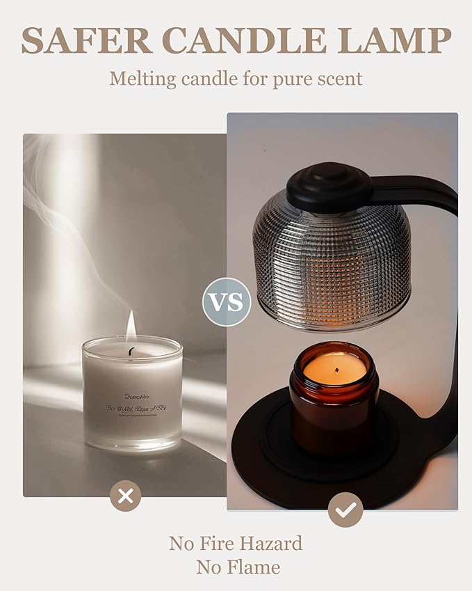 Candle Warmer Lamp with Timer 2 Bulbs, Office Kitchen Countertop Lamp Home Decor for Soy Candle, Gift for Mom Friends and New Home(Pixel-Art Black Glass)
