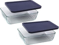 Pyrex Simply Store 7211 6-Cup Rectangular Food Storage Dishes with Blue Lids (2-Pack) - Made in the USA