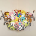 Stuffed Animal Storage Macrame Hammock w/String Lights, Large - Boho Room Decor Toy Storage - Corner Hanging Plushie Stuffed Animal Net Organizer (Grey)