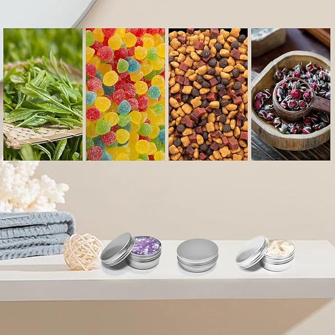48 Pack 4 oz Aluminum Tin Metal Round Tins Screw Lid Round Cans Salve Containers Metal Candle Storage Jars Travel Cans for Crafts, Food Storage, DIY(Silver)