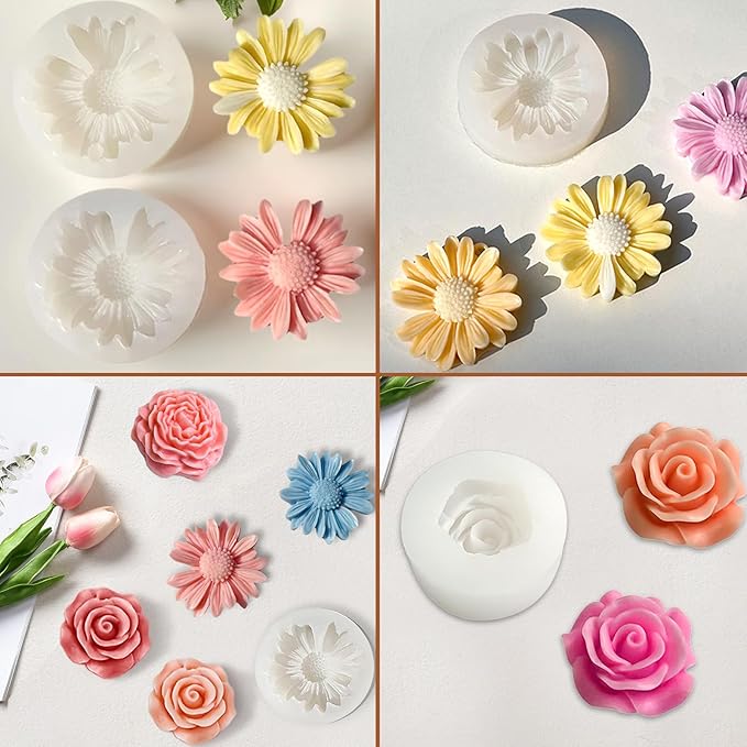 3 Pack Candle Molds for Candle Making, Moldes para Velas, Flower Molds Silicone Candle Molds for DIY Scented Candle, Soy Wax, Cake, Soap, Resin Casting Craft Making