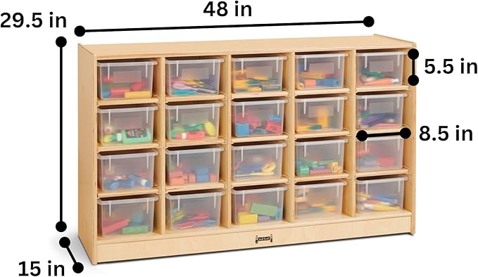 Jonti-Craft 04210JC 20 Cubbie-Tray Mobile Storage with Clear Bins 29.5 x 48 x 15 in