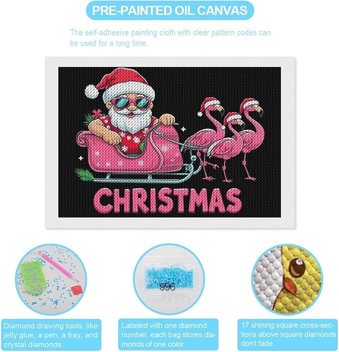 AIVKIEJK Diamond Painting Kits for Adults - Christmas Santa Flamingo Xmas Painting DIY 5D Full Drill Diamond Dots Paintings with Diamonds Gem Art and Crafts Home Decor 8"x12"