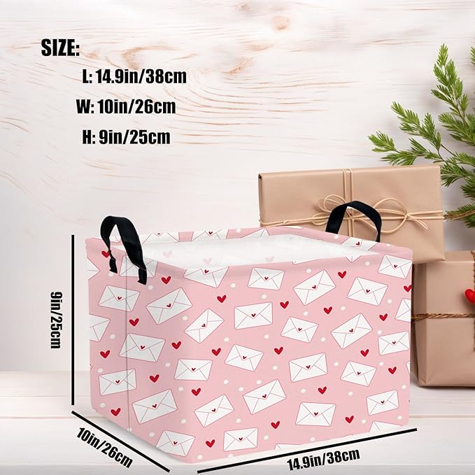 Valentine's Day Basket Gift for Empty Cute Heart Large Storage Bin for Kid and Baby Room Décor (Pink Envelope Love)
