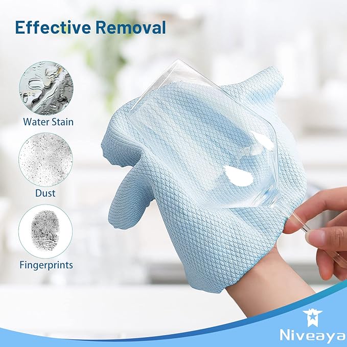 Niveaya Nano Streak Free Miracle Cleaning Cloths - 12 Pack, Reusable Nanoscale Fish Scale Cleaning Cloth, Lint Free Cleaning Cloth for Glass, Dishes, Mirrors, Stainless Steel Appliances, Etc