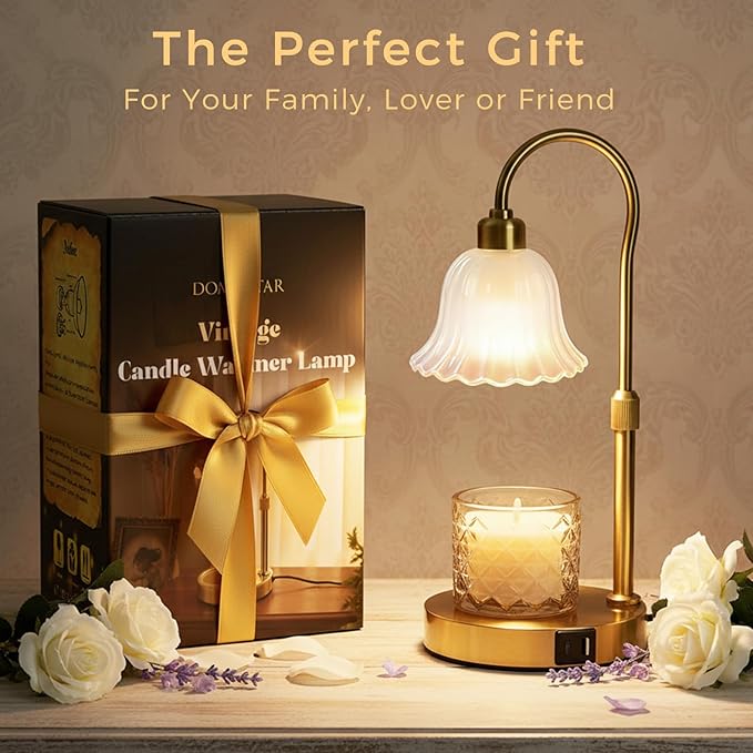 DomeStar Gold Candle Warmer Lamp, Flower Wax Melt Lamp with Timer Cottage Core Decor Mother Day Gift for Woman