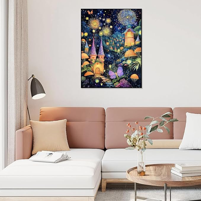 Mushroom House Night Diamond Art Kits for Adults,5D Diamond Painting Kits for Adults,Diamond Painting Diamond Art with Full Drill Diamond Dots,DIY Gem Crafts Kits for Home Wall Decor Gift 12x16 inch