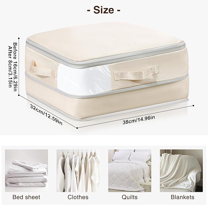 DIMJ Clothes Storage Bag 8 Pack, 19L Compression Storage Bags for Sweater, Closet, Sheet Storage Organizer with Window Handle, Compression Packing Cubes Space Saver Storage Bags with Zipper