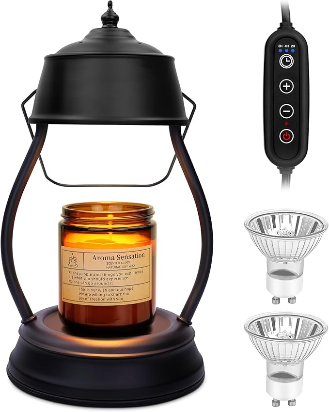 Candle Warmer Lamp, Dimmable Candle Warmer Lantern with Timer, Mothers Day Gifts for Women Mom, Office Home Decor, House Warming Gifts, Black Large Lantern Candle Lamp for New Home Bedroom Decor