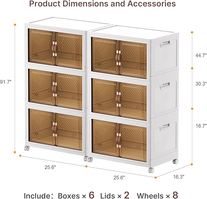 Stackable Storage Bins with Lids, 672QT Closet Organizers and Storage with Doors and Wheels, Extra Large Storage Cabinet, Collapsible Plastic Drawers for Bedroom Dorm Office Garage