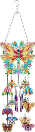 Dragonfly Diamond Art Painting Wind Chimes DIY Kits Bee 5D Diamond Art Wind Chime Hanging Ornament Set Double Sided Special Shaped Beads by Number Mosaic Wind Chime Pendant for Yard Tree Home Decor