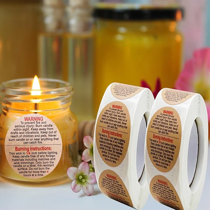 1000 Pcs Warning Labels, 1.5 Inch Safety Stickers for Candle Making DIY Jars, Brown