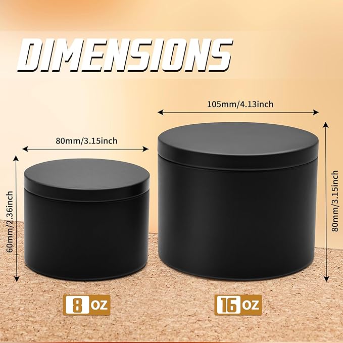 24-Pack Candle Tins, 12pcs 8oz + 12pcs 16oz Candle Jars for Making Candles, Bulk Empty Candle Containers for Making Candles - Black