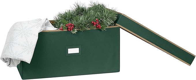 Covermates Keepsakes Treasurekeeper Storage Box – Heavy-Duty Polyester with Sturdy Interior Walls – Stackable Holiday Storage with Handles & ID Window, Green
