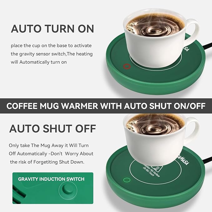 ASAMASA Smart Coffee mug Warmer, Candle Warmer，With Gravity Switch Auto Shut-On/Off, Keep the drink at a pleasant t temperature, Safely and evenly release the aroma Without a Flame, A thoughtful gift.