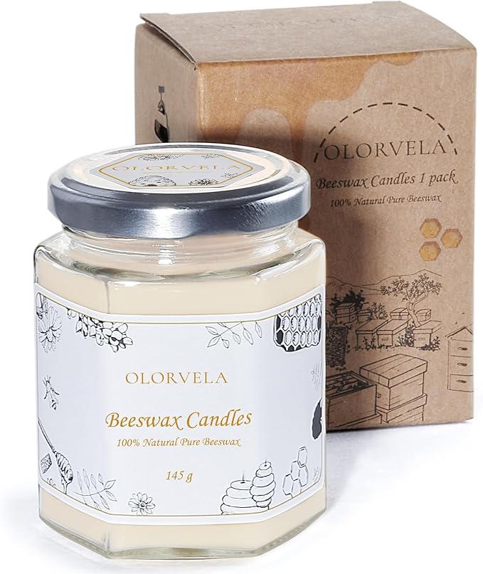 Jar Beeswax Candles-100% Natural Pure Beeswax Candles,5oz Unscented Beeswa Candle,Up to 30 Hours Burn Time, Bees Wax Candles for Decor,Party,Christmas (White, 1 Pack)