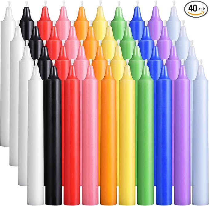 Viyffo 40 Pack Taper Chime Candles, 4 Inch Mini Unscented Dripless Candles, 1.5 Hour Burn Time, 10 Colors for Rituals, Meditation, Prayer, Wicca & Pagan Spells, Home Décor