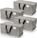 DURASACK Heavy Duty Moving Bag Storage Container Duffle Bag with Zipper, Reinforced Carry Straps and Backpack Straps, Made of Rugged Woven Polypropylene, Pack of 4, Gray
