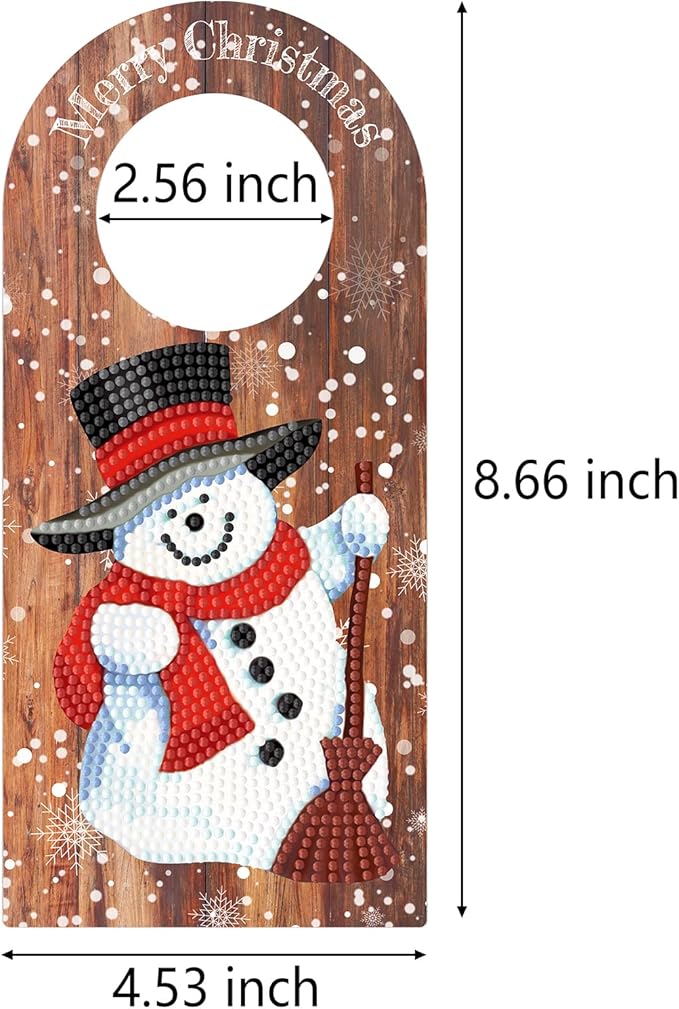 Diamond Art Wood Christmas Door Knob Hanger Sign DIY Kits 5D Diamond Art Painting Christmas Snowman Doorknob Hanging Decorations Special Shaped Beads Paint by Number Mosaic Home Room Front Door Decor