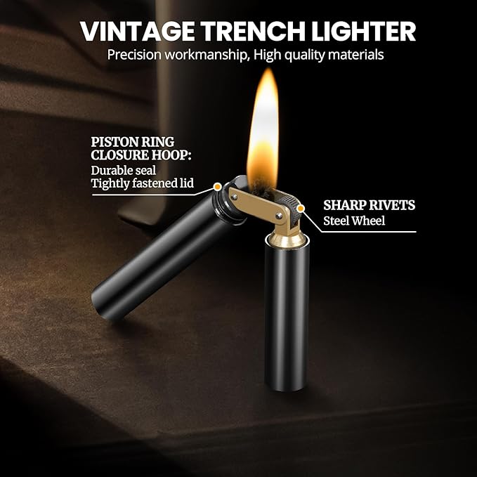 CHOICEDC Vintage Lighter, Cool Trench Lighter, Unique Kerosene Lighters Fluid Refillable, Novelty Nunchuck Slim Lighters, Fancy Antique Gifts for Men Dad Husband (Black)