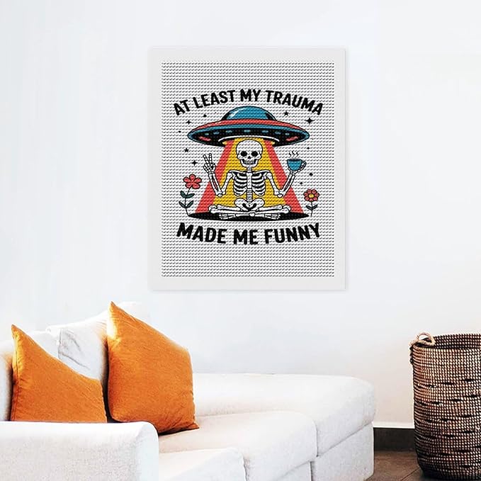 KIVJMSIDJA Skull Skeleton “At Least My Trauma Made Me Funny” Diamond Art Kits for Adults for Beginners, 5D Full Diamond Art Paint 16"x20"