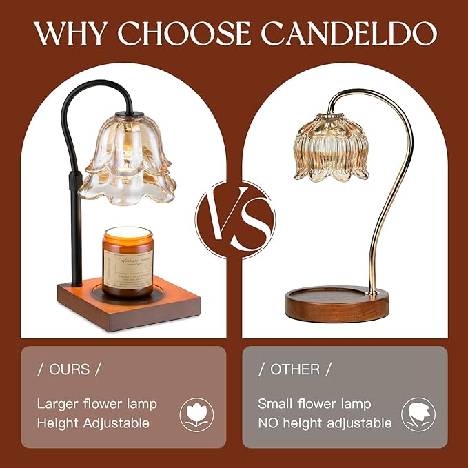 Candeldo Candle Warmer Lamp with Timer: Flower Black Candle Lamps Height Adjustable Vintage Home Bedroom Decor Mom Birthday Gift for Women