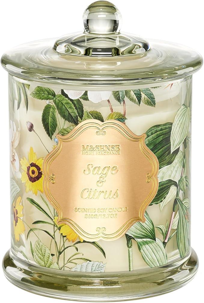 M&SENSE Sage Citrus Soy Candles, Natural Organic 2 Wick 12.7oz 75H Long Lasting Slow Burning, Winter Aromatherapy Candle for Stress Relief, Housewarming New Year Gifts