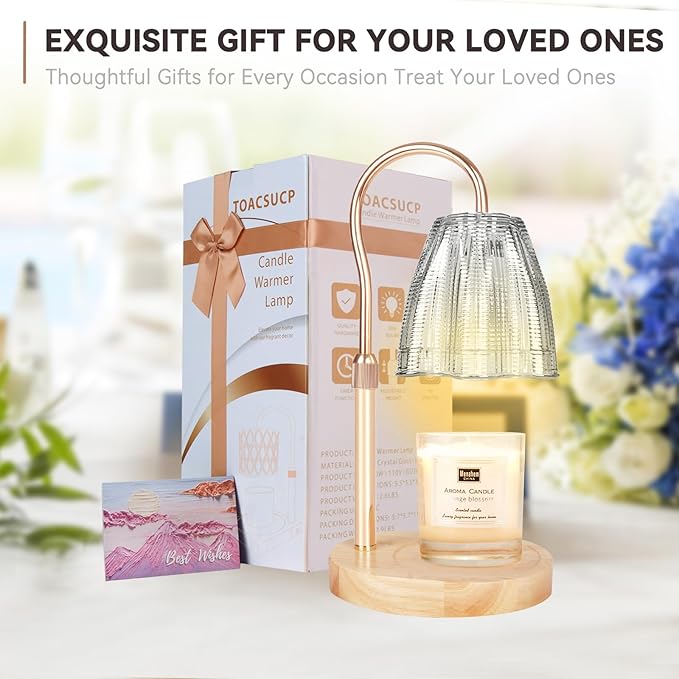 TOACSUCP Candle Warmer Lamp with 3 Bulbs, Adjustable Height Dimmable Candle Warmer with Timer, Compatible with Large Jar Candles, Candle Lamp with Charming Gift Box for Her/Him
