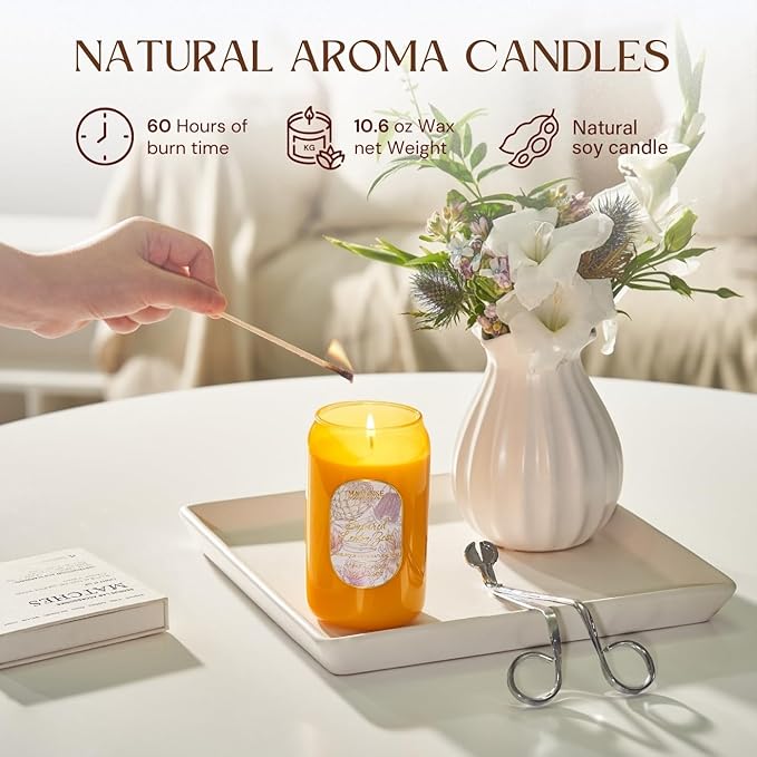 M&SENSE Aromatherapy Yellow Soy Scented Candle - Sugared Lemon Zest Scent, 10.6 oz, 60-Hour Burn,Uplifting Stress Relief Candles Gift for Birthday,Valentine's Day,Mother Day