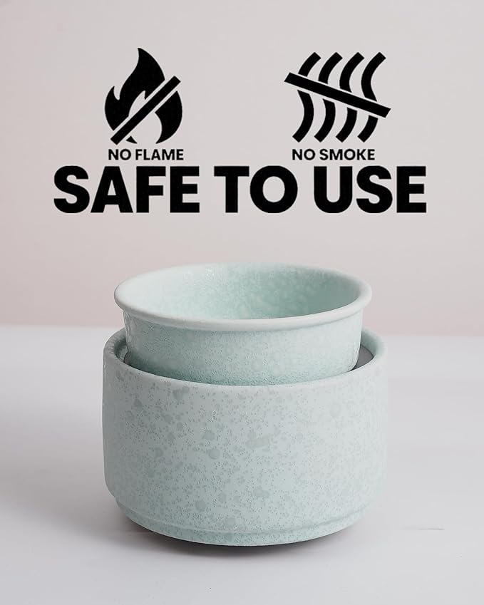 Ceramic Electric Wax Melt Warmer & Cube Oil Melter Cute Small Warmers Aromatherapy for Home Decorative Burner Melts Scented Candle Tart Scent Warm Fragrance (Cyan)