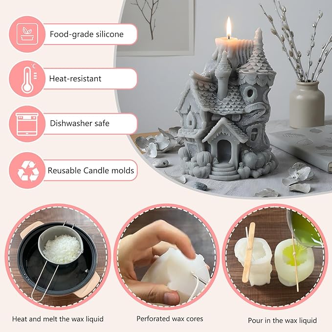 XIAOSHUI Forest Magic Cottage Candle Molds House Candle Silicone Mold for Candles Making Resin Casting Aromatherapy Candles Gypsum Craft Home Decorate