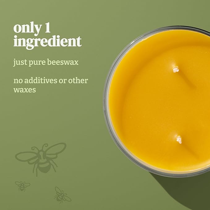 100% Pure Colorado Beeswax Candle | 1 Ingredient, Handpoured in Golden, CO - Natural Honey Scent, Non Toxic, Organic, Glass Jar, Two Cotton Wicks, 80 Hour, 12oz