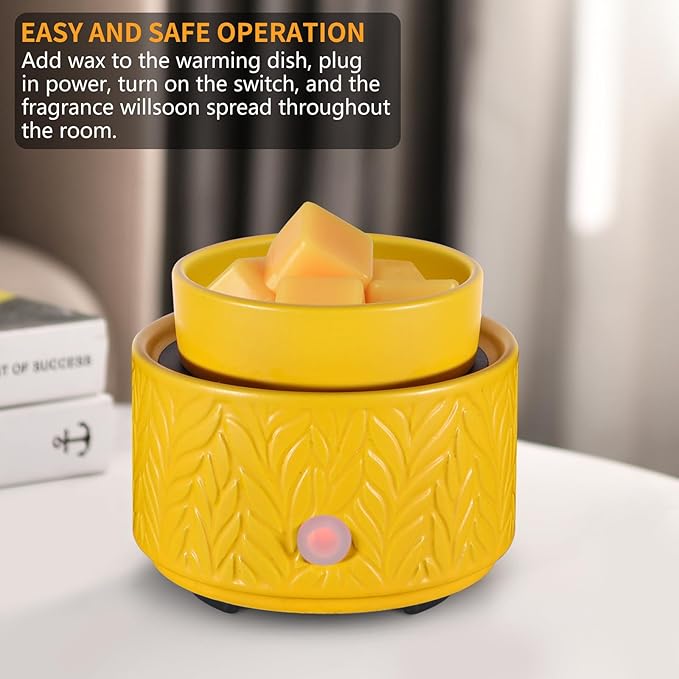 Ceramic Wax Melt Warmer, Fragrance Wax Warmer 4-in-1 Electric Candle Wax Melter and Wax Cubes for Home Office Bedroom Aromatherapy Essential Oil Burner is Birthday Gifts for Women Mom Girl(Yellow)