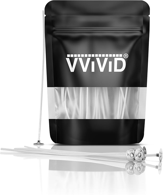 VViViD Candle Wicks, 120 pcs 6” inch, Pre-Waxed, Supplied in A Candle-Making Bag Used to Melt Wax