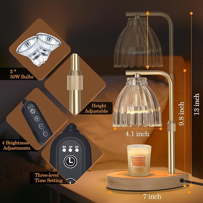 Birthday Gifts for Women Candle Warmer Lamp with Adjustable Height, Timer & Dimmer, Birthday Gifts for Women, Elegant Gift Box & Greeting Card, Candle Lamp with 2 Bulbs for Home Decor/Bedroom/Office