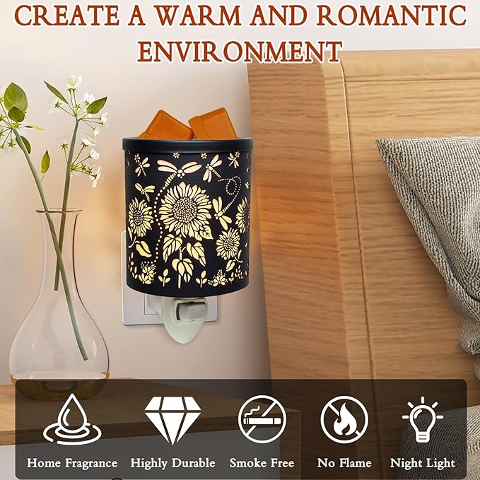 Plug in Wax Warmer Candle Wax Warmer for Scented Wax melt Warmer Electric Wax Burner Fragrance Oil Candle Warmer Office Bedroom Gift & Home Decor(Sunflowers with Dragonflies)