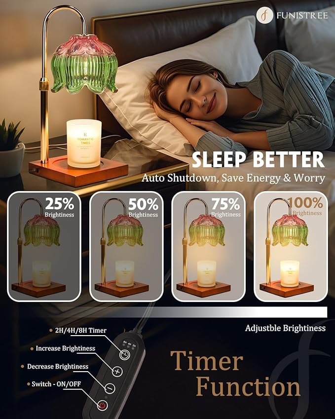 Flower Candle Warmer Lamp with Timer Dimmable, Adjustable Height Mothers Day Birthday Gifts for Women Mom House Warming Gifts New Home Bedroom Decor, Candle Warmer Light for Jar Candle Pink Green