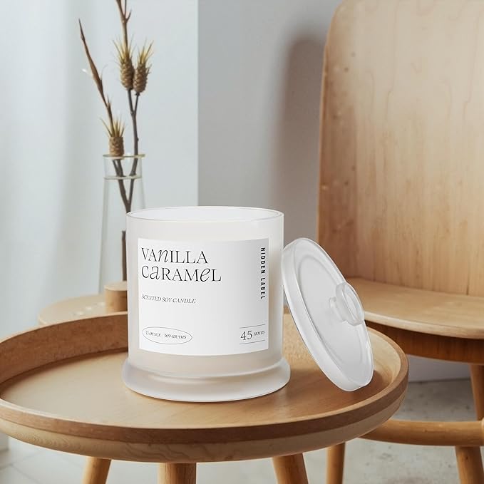 Vanilla Caramel Scented Candle, 13oz Natural Soy Wax Non Toxic, 2 Wick Large Aromatherapy Candles for Home Scented, 75hours Clean Burn,Long Lasting Big Jar Candles for Women,Stress Relief & Relaxation