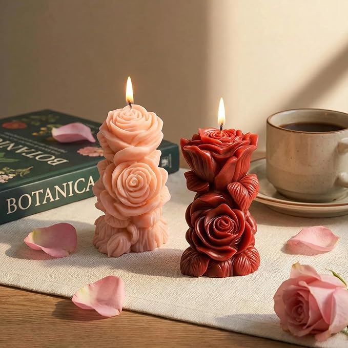 2Pcs Big Size Candle Molds Flower Candle Mold Wave Spiral Rose Silicone Mold Pillar Moldes para Velas Soy Wax, Beeswax, Candle Making, Resin Craft for Anniversary Wedding