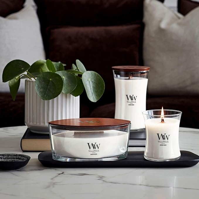 WoodWick Warm Wool Scented Hourglass Candle Large 21.5 oz with Crackling Pluswick Innovation Up to 130 Hours of Smooth Soy-Paraffin Blend Burn Time
