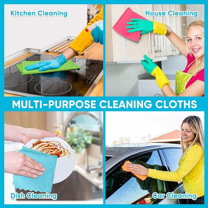 Orighty Microfiber Cleaning Cloth, 6 Pack Highly Absorbent Cleaning Rags, Household Cleaning Supplies, Reusable Lint Free Cloths Microfiber Rag for House, Kitchen, Car Care, 12x11 inch, Multicolor