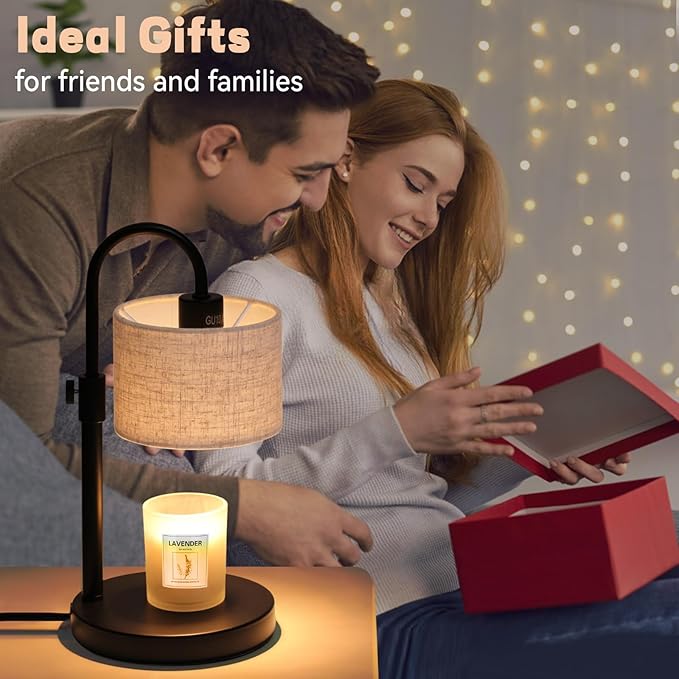 FINCMY Candle Warmer Lamp with Timer, Dimmable Candle Wax Warmer Candle Lamp Warmer with 2 Bulbs, House Warming Gifts Birthday Gifts for Women Bedroom Home Decor (Linen-Upgraded)
