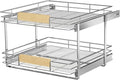 LOVMOR 2 Tier Pull Out Cabinet Organizer 22½" W x 21½" D, Slide Out Drawers with Wooden Handle, Sliding Shelves Organization and Storage for Kitchen, Pantry