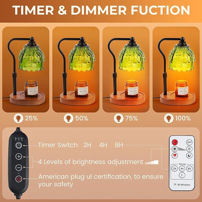 Candle Warmer Lamp with Timer and Wireless Remote Control, Dimmable Candle Warmer for Jar Candles, Height Adjustable Wax Melts Warmer, House Warming Gifts New Home Decor, Gifts for Women Mom